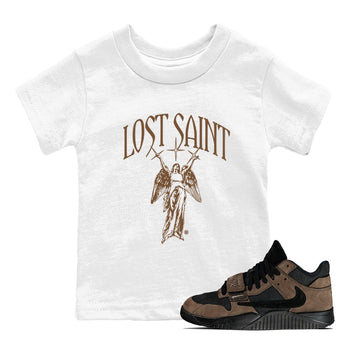 Jordan Jumpman Jack Travis Scott Dark Mocha shirts to match jordans Lost Saint graphic tees Jordan Jumpman Jack Travis Scott Dark Mocha t shirts to match sneakers SNRT Sneaker Tees Youth Baby White 1 tee