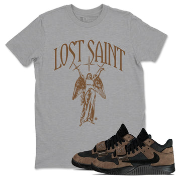 Jordan Jumpman Jack Travis Scott Dark Mocha shirts to match jordans Lost Saint graphic tees Jordan Jumpman Jack Travis Scott Dark Mocha t shirts to match sneakers SNRT Sneaker Tees unisex cotton Heather Grey 1 shirts