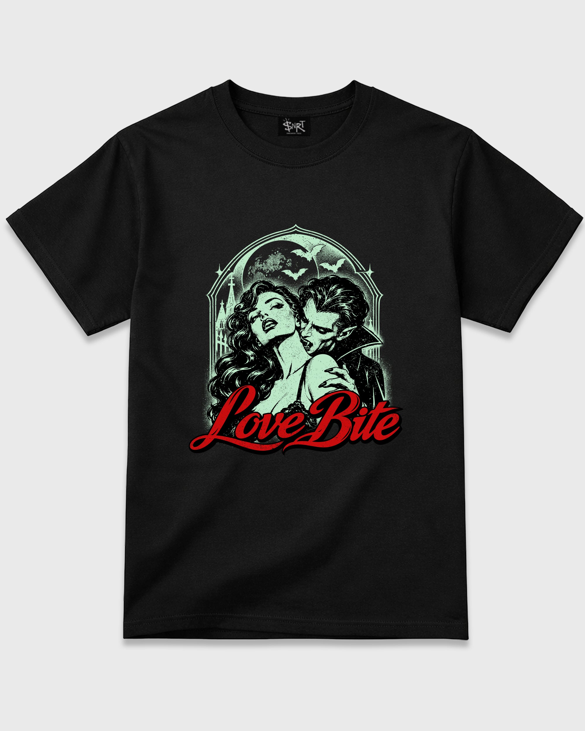 Love Bite Graphic T-Shirt featuring original streetwear artwork designed to match the Air Jordan 5 Halloween. Black 2 Graphic T-Shirt.