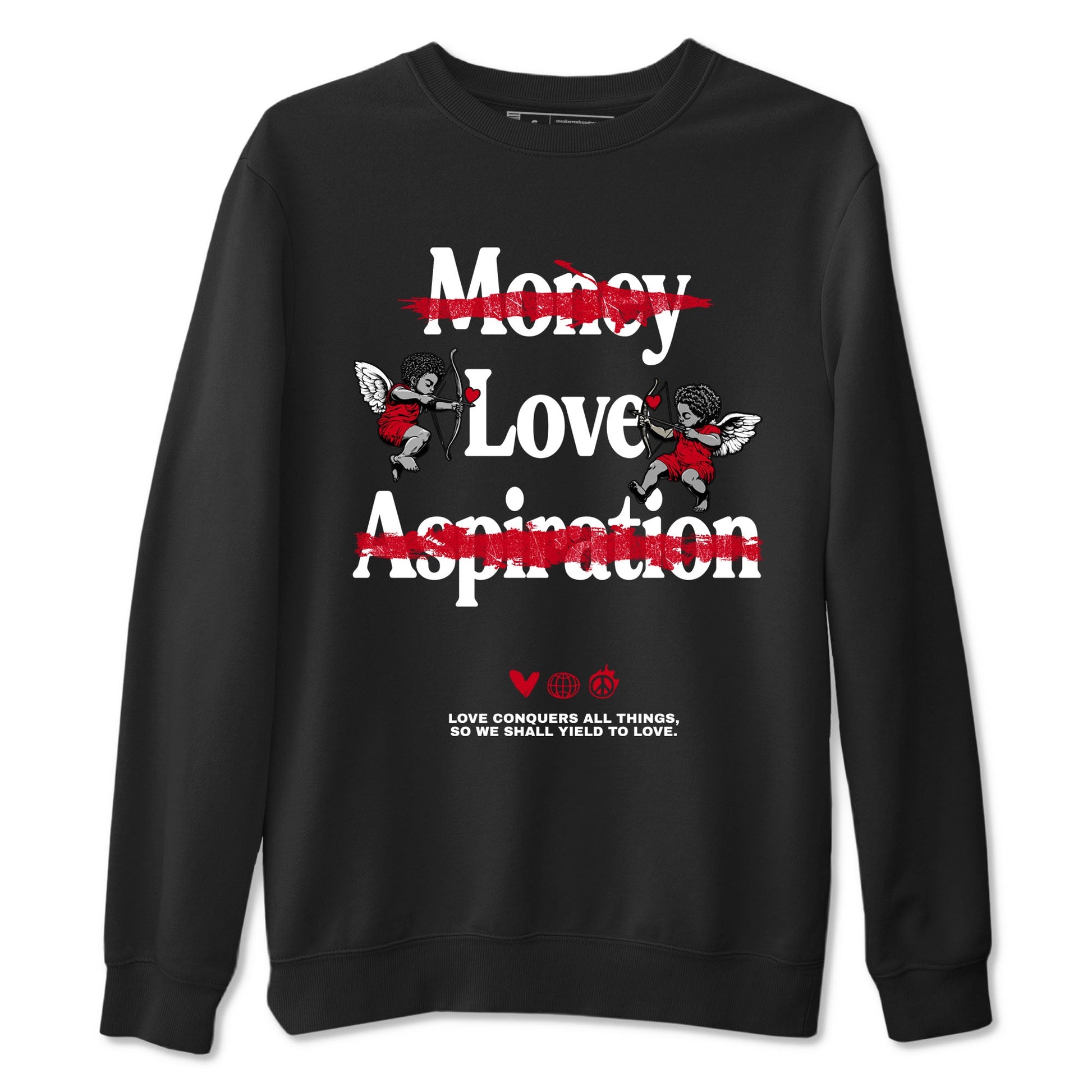 1s '85 Bred shirts to match jordans Love Conquers All Things best t shirts to wear with jordans Air Jordan 1 Retro HIgh OG '85 Bred match shoes to clothes SNRT Sneaker Tees unisex cotton Black 2 shirts