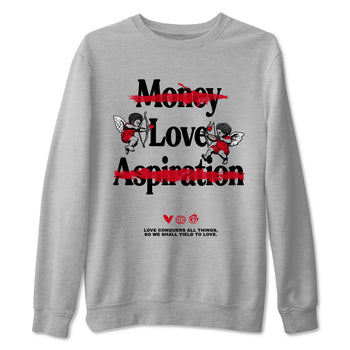 1s '85 Bred shirts to match jordans Love Conquers All Things best t shirts to wear with jordans Air Jordan 1 Retro HIgh OG '85 Bred match shoes to clothes SNRT Sneaker Tees unisex cotton Heather Grey 2 shirts