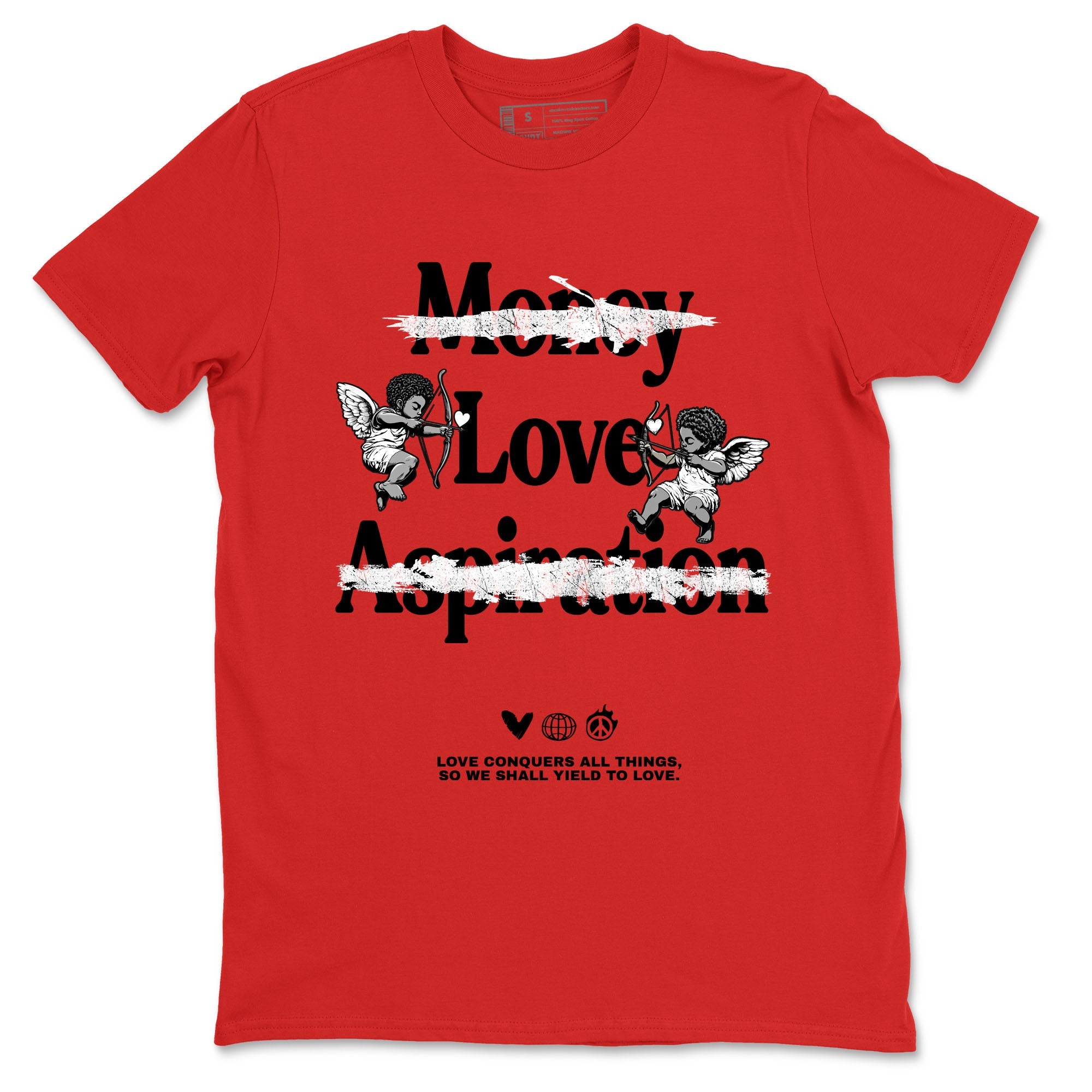 1s '85 Bred shirts to match jordans Love Conquers All Things best t shirts to wear with jordans Air Jordan 1 Retro HIgh OG '85 Bred match shoes to clothes SNRT Sneaker Tees unisex cotton Red 2 shirts