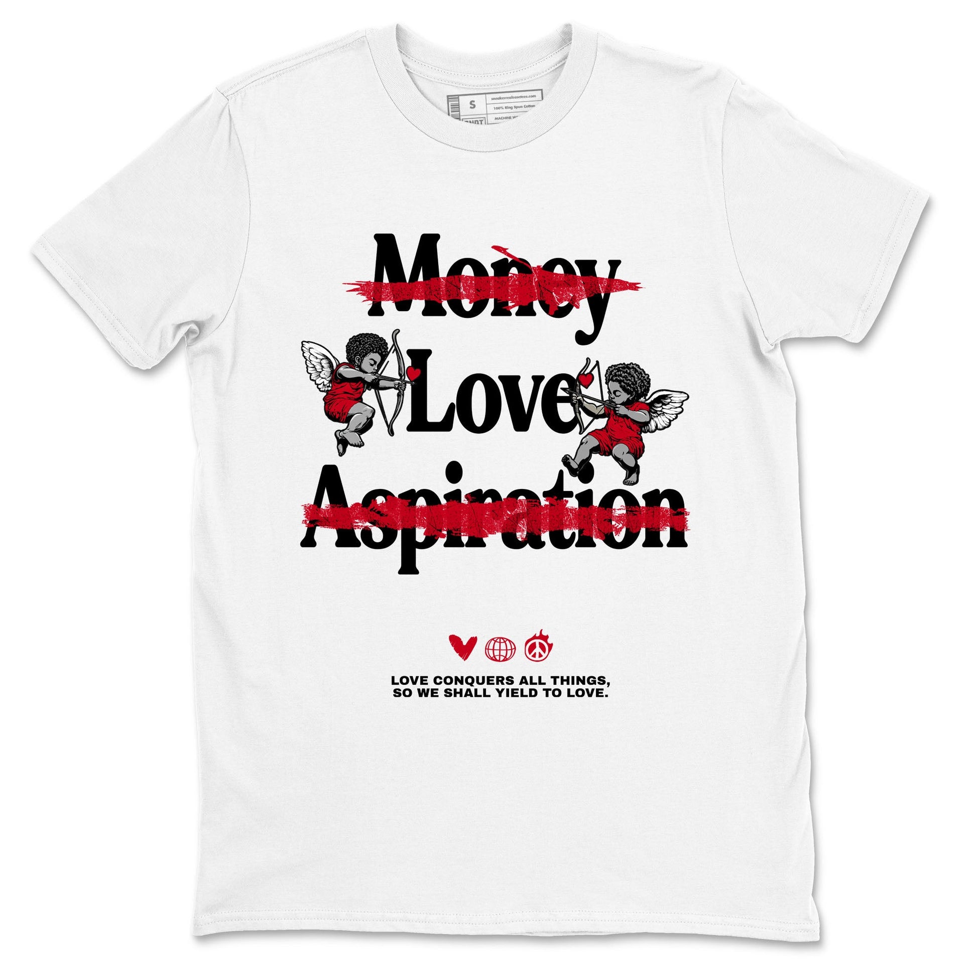 1s '85 Bred shirts to match jordans Love Conquers All Things best t shirts to wear with jordans Air Jordan 1 Retro HIgh OG '85 Bred match shoes to clothes SNRT Sneaker Tees unisex cotton White 2 shirts