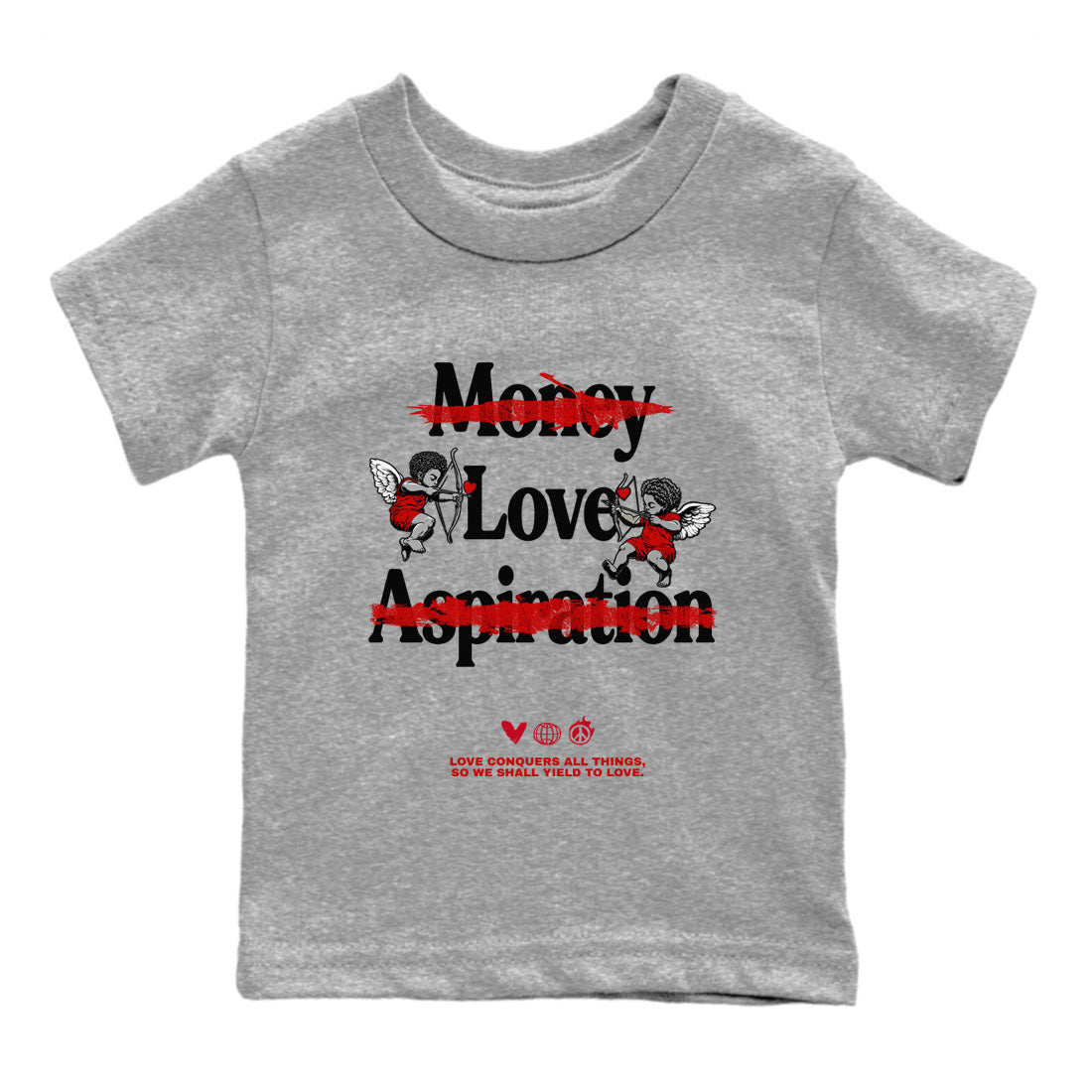 Air Jordan 1 High OG Black Toe shirts to match jordans Love Conquers All Things best t shirts to wear with jordans Air Jordan 1 Black Toe Reimgained match shoes to clothes SNRT Sneaker Tees Youth Baby Heather Grey 2 tee