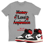 Air Jordan 1 High OG Black Toe shirts to match jordans Love Conquers All Things best t shirts to wear with jordans Air Jordan 1 Black Toe Reimgained match shoes to clothes SNRT Sneaker Tees unisex cotton Heather Grey 1 shirts