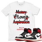 Air Jordan 1 High OG Black Toe shirts to match jordans Love Conquers All Things best t shirts to wear with jordans Air Jordan 1 Black Toe Reimgained match shoes to clothes SNRT Sneaker Tees unisex cotton White 1 shirts