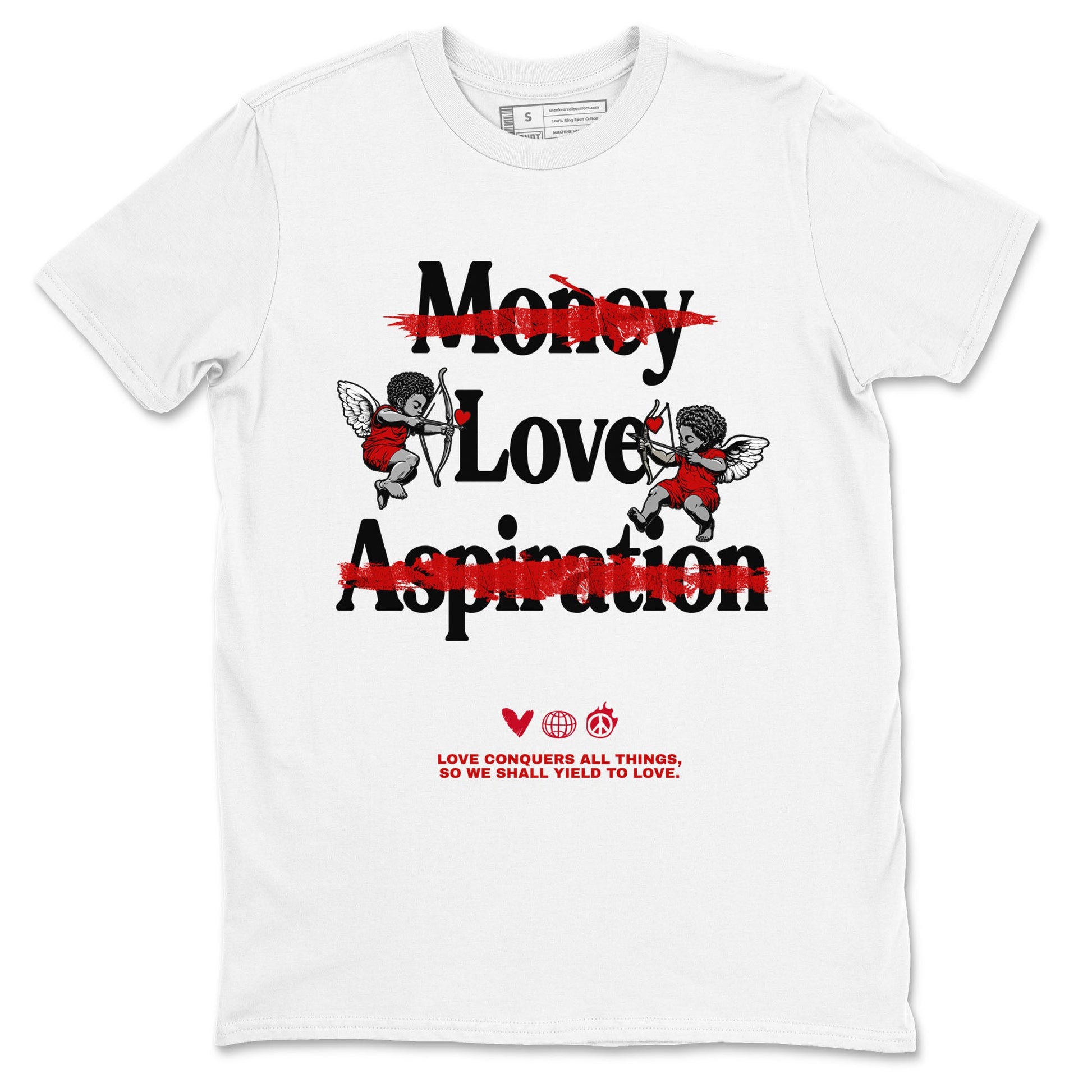 Air Jordan 1 High OG Black Toe shirts to match jordans Love Conquers All Things best t shirts to wear with jordans Air Jordan 1 Black Toe Reimgained match shoes to clothes SNRT Sneaker Tees unisex cotton White 2 shirts