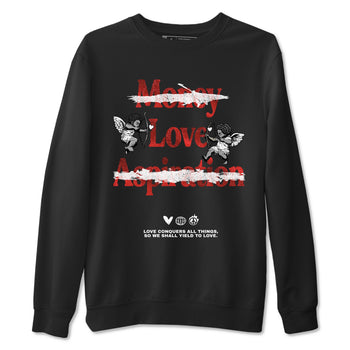 Love Conquers All Things sneaker match t-shirt styled to complete your fit with the Air Jordan 1 Ruby sneakers, shown in Black 2.