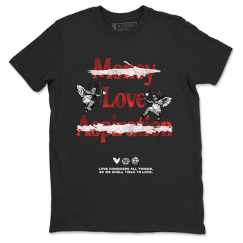 Love Conquers All Things sneaker match t-shirt styled to complete your fit with the Air Jordan 1 Ruby sneakers, shown in Black 2.
