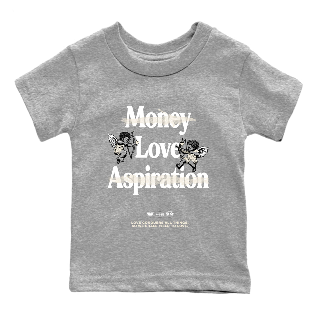 11s Pearl Sneaker match tees – Sneaker Tees To Match Jordan 11 Pearl Sneakers – Love Conquers All Things Kids Graphic T-Shirt Heather Grey 2