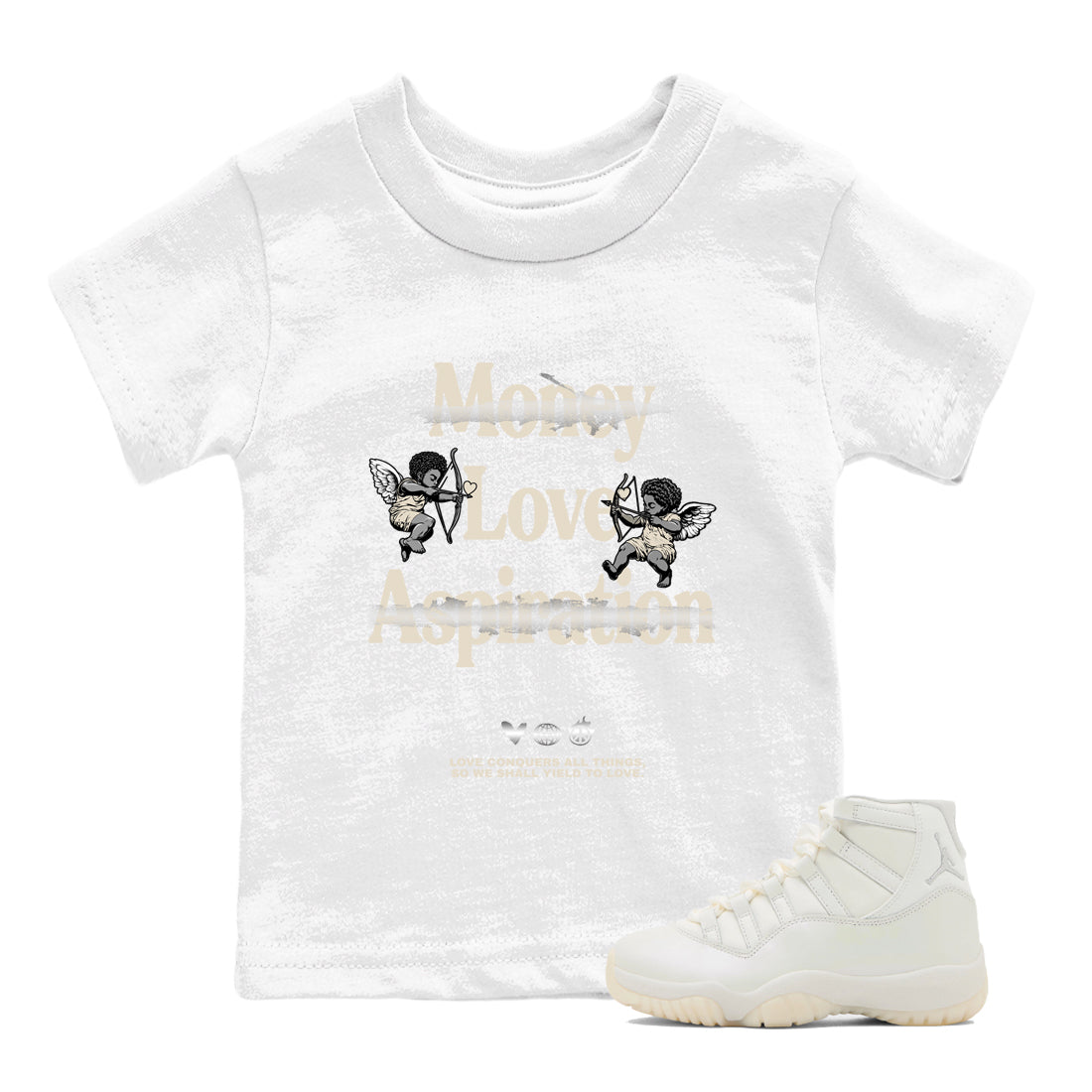 11s Pearl Sneaker match tees – Sneaker Tees To Match Jordan 11 Pearl Sneakers – Love Conquers All Things Kids Graphic T-Shirt White 1