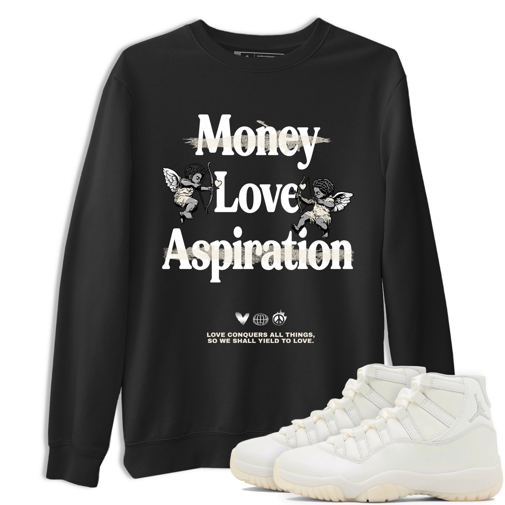 11s Pearl Sneaker match tees – Sneaker Tees To Match Jordan 11 Pearl Sneakers – Love Conquers All Things Graphic Tee Black 1