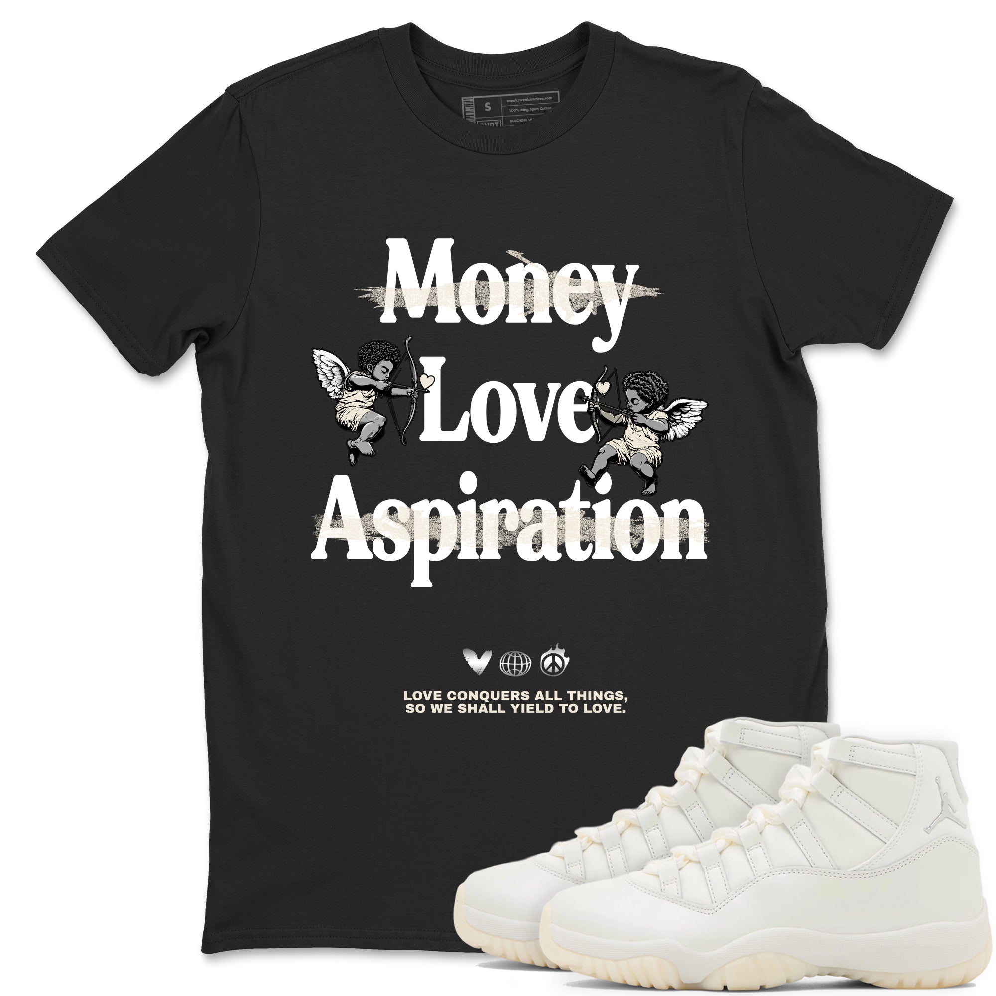 11s Pearl Sneaker match tees – Sneaker Tees To Match Jordan 11 Pearl Sneakers – Love Conquers All Things Graphic Tee Black 1