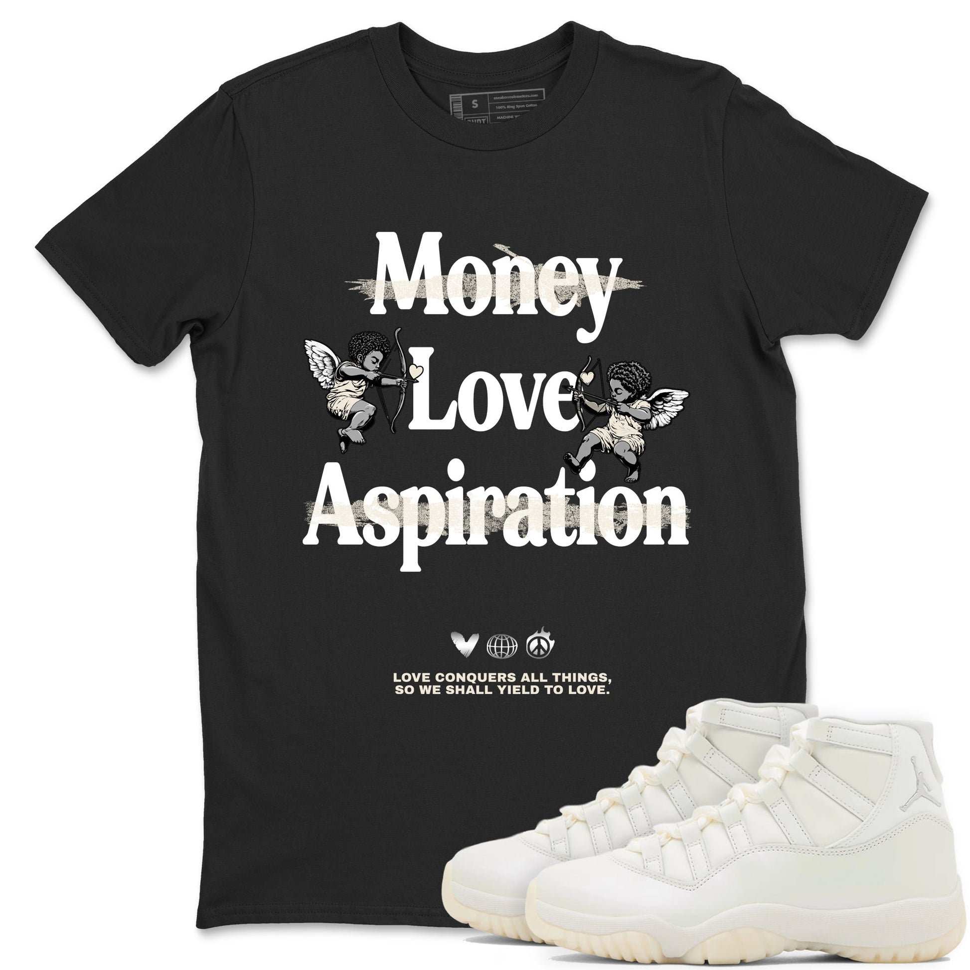 11s Pearl Sneaker match tees – Sneaker Tees To Match Jordan 11 Pearl Sneakers – Love Conquers All Things Graphic Tee Black 1