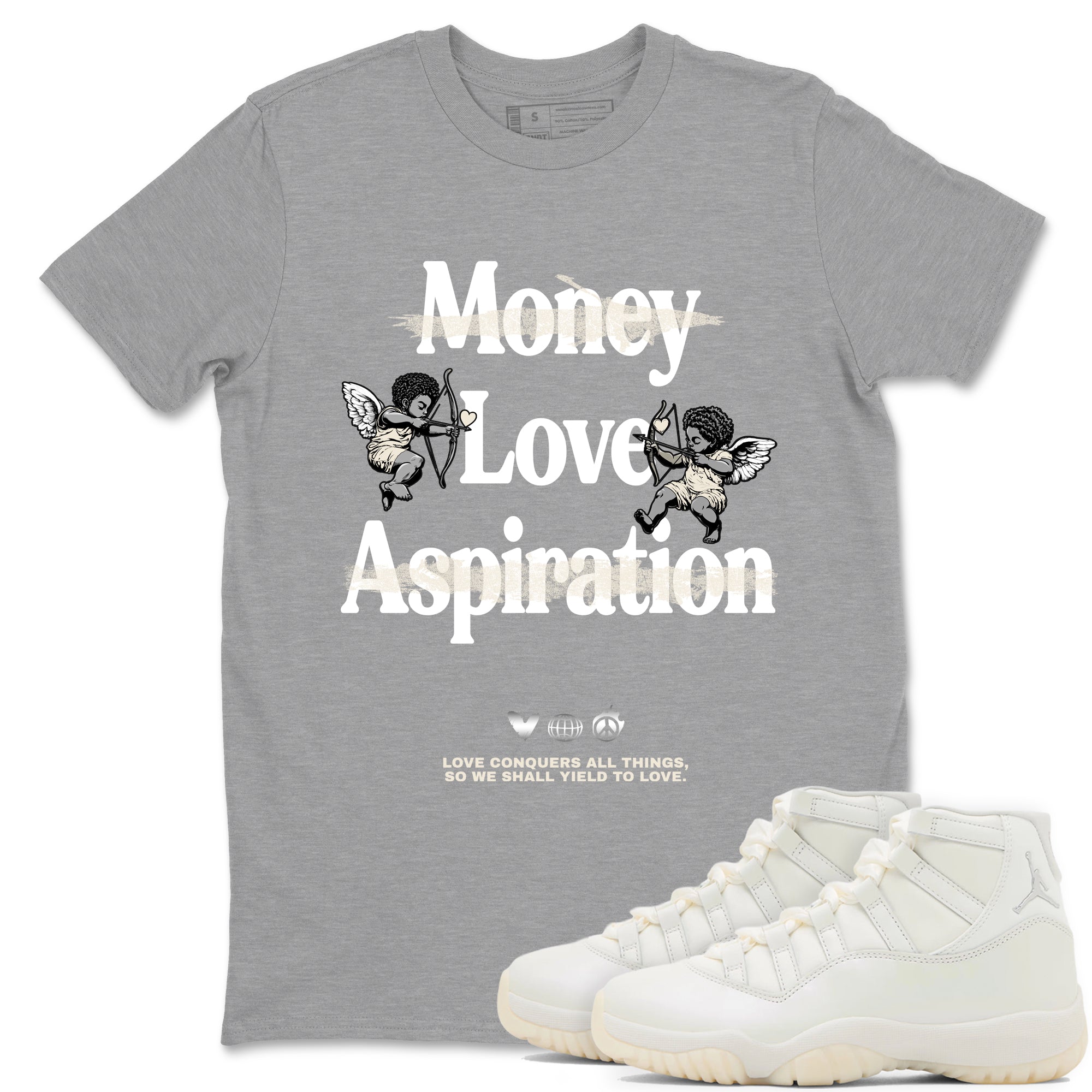 11s Pearl Sneaker match tees – Sneaker Tees To Match Jordan 11 Pearl Sneakers – Love Conquers All Things Graphic Tee Heather Grey 1