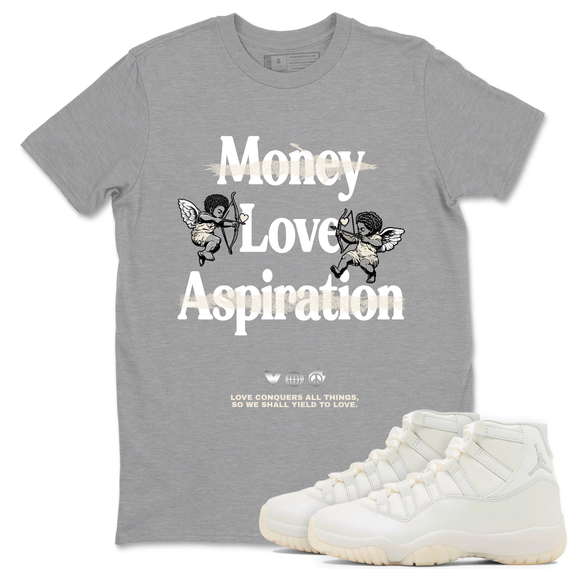 11s Pearl Sneaker match tees – Sneaker Tees To Match Jordan 11 Pearl Sneakers – Love Conquers All Things Graphic Tee Heather Grey 1