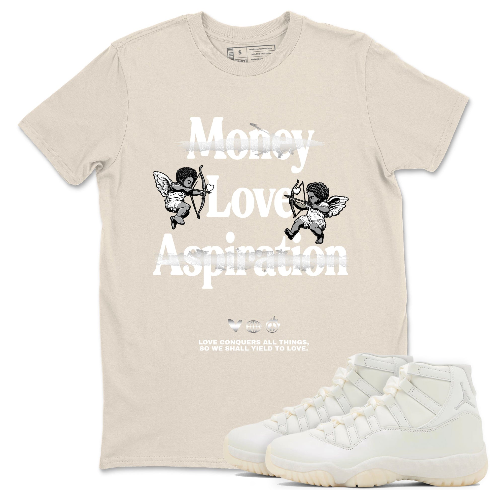 11s Pearl Sneaker match tees – Sneaker Tees To Match Jordan 11 Pearl Sneakers – Love Conquers All Things Graphic Tee Natural 1
