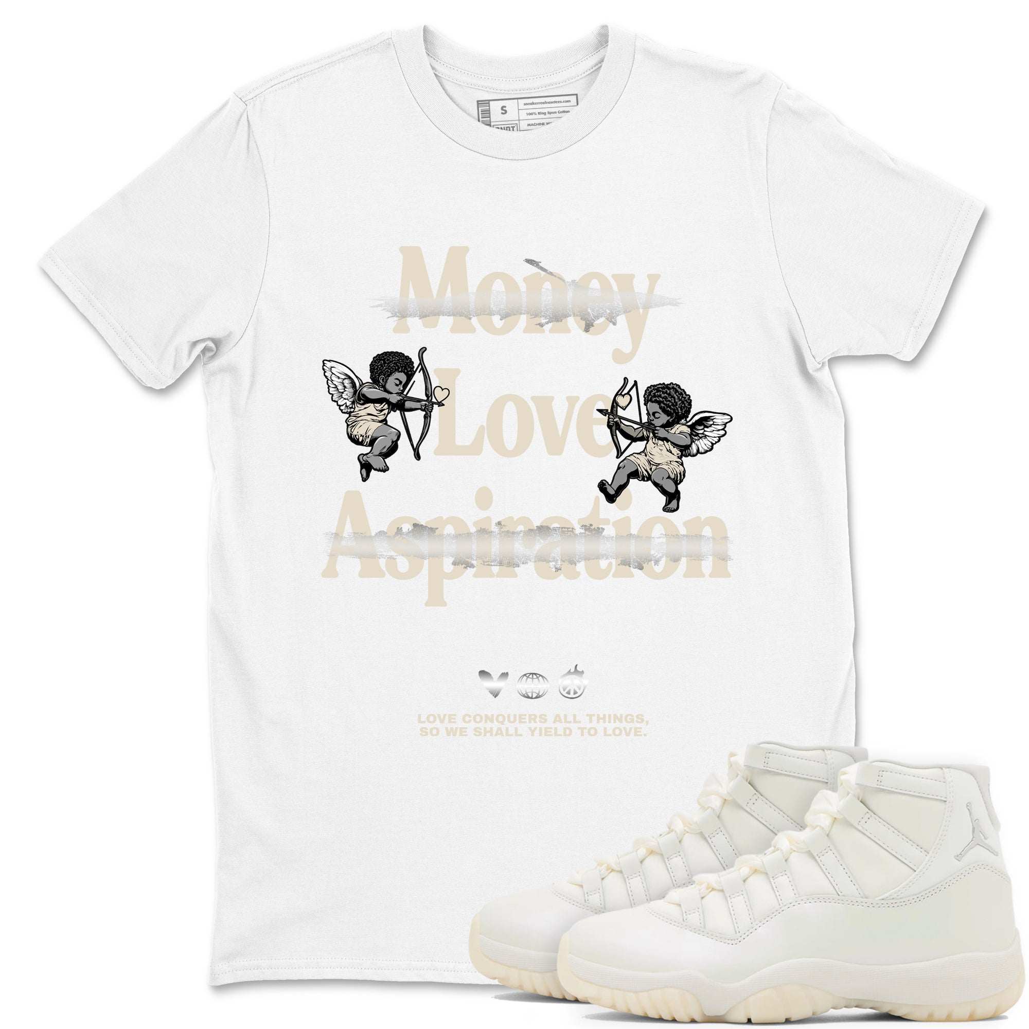 11s Pearl Sneaker match tees – Sneaker Tees To Match Jordan 11 Pearl Sneakers – Love Conquers All Things Graphic Tee White 1