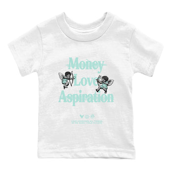Love Conquers All Things baby and kids t-shirt crafted for little sneakerheads to shine with the Air Jordan 11 Igloo sneakers, displayed in White 2.