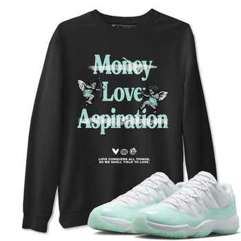 Love Conquers All Things sneaker match t-shirt styled to complete your fit with the Air Jordan 11 Igloo sneakers, shown in Black 1.