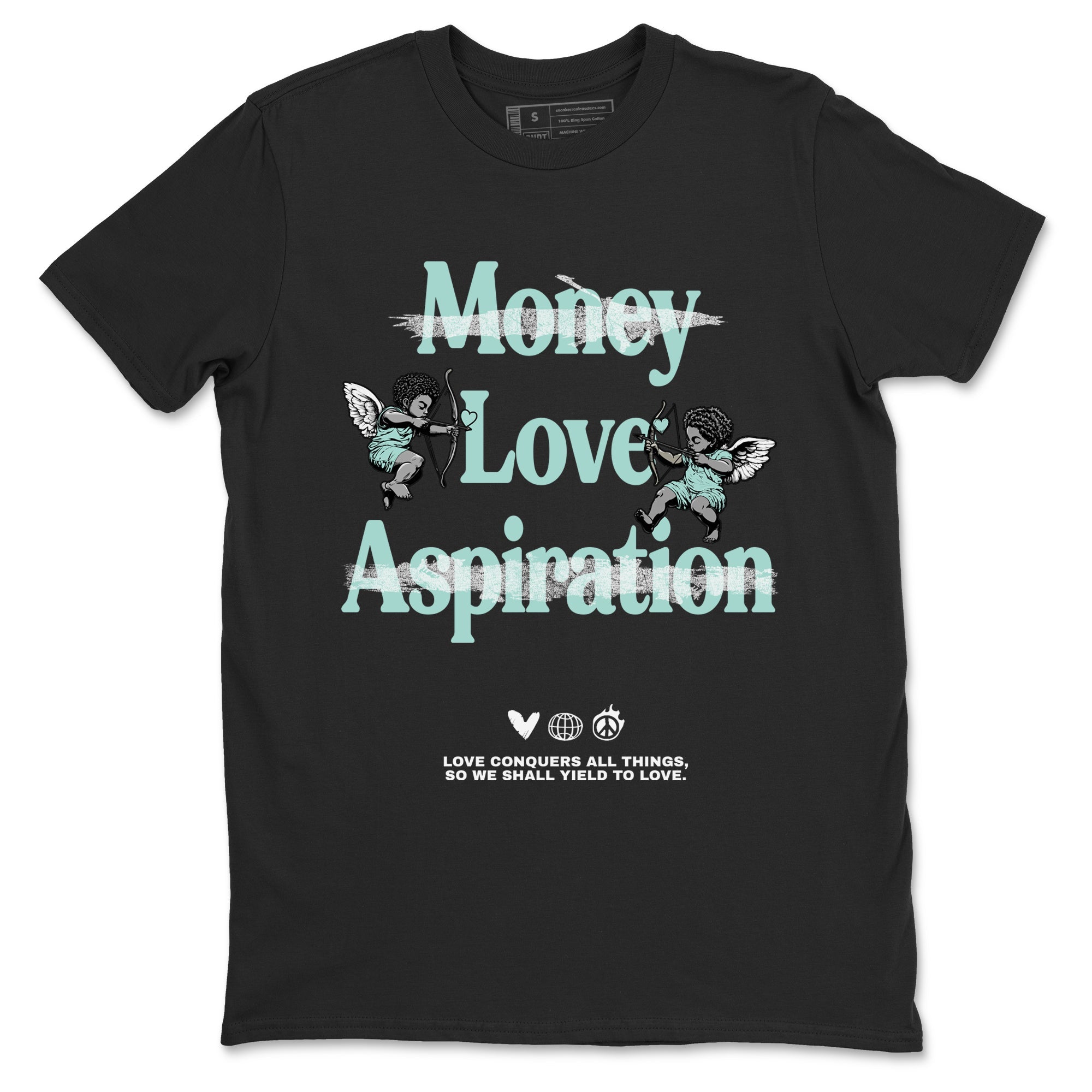 Love Conquers All Things sneaker match t-shirt styled to complete your fit with the Air Jordan 11 Igloo sneakers, shown in Black 2.