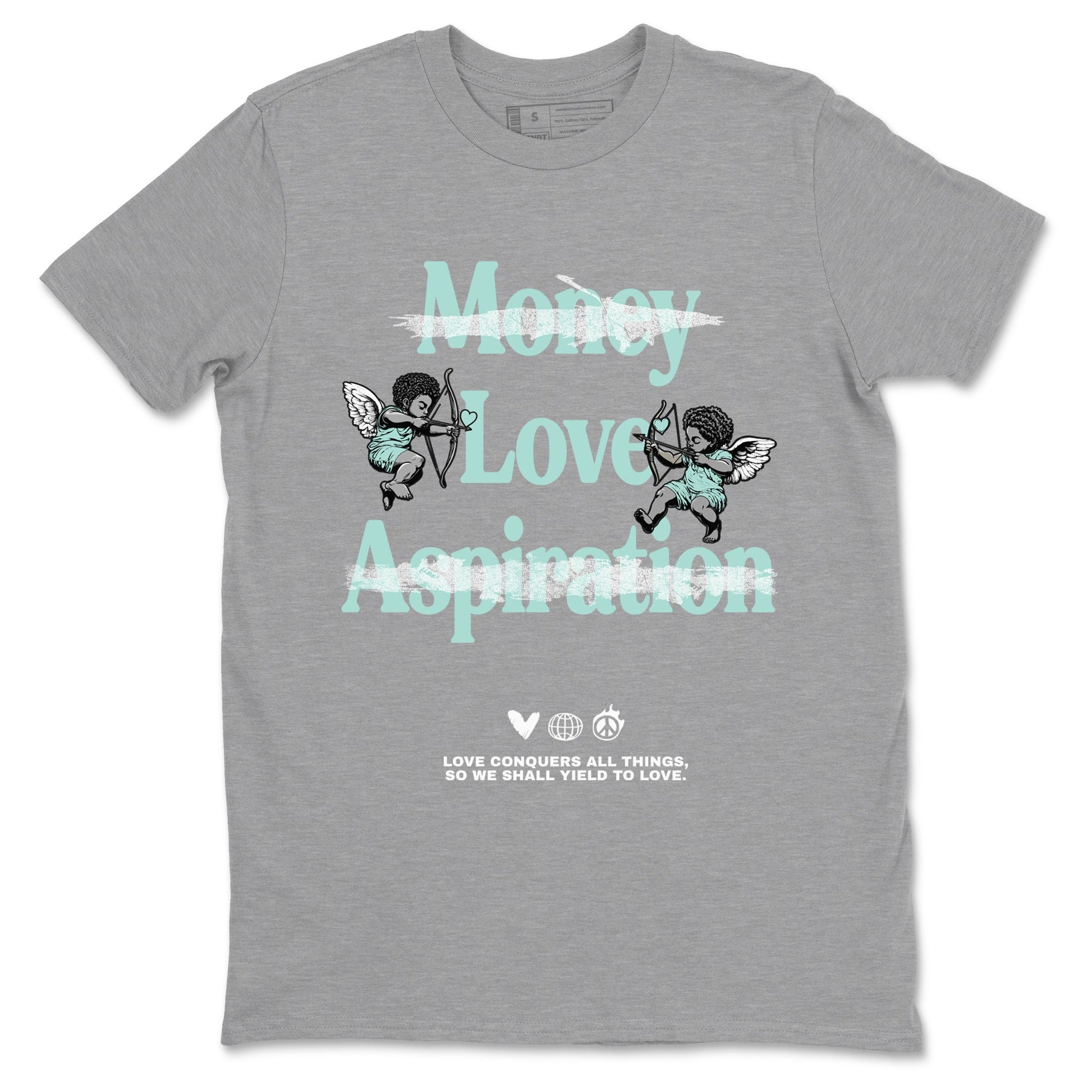 Love Conquers All Things sneaker match t-shirt styled to complete your fit with the Air Jordan 11 Igloo sneakers, shown in Heather Grey 2.