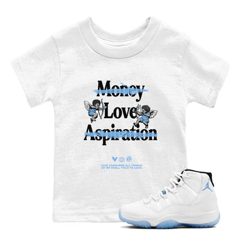 11s Legend Blue shirts to match jordans Love Conquers All Things best t shirts to wear with jordans Air Jordan 11 Retro Legend Blue match shoes to clothes SNRT Sneaker Tees Youth Baby White 1 tee