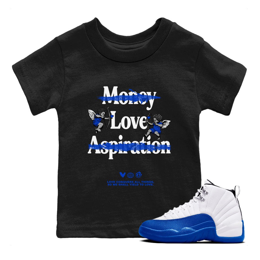 12s Blueberry shirts to match jordans Love Conquers All Things best t shirts to wear with jordans Air Jordan 12 Retro Blueberry match shoes to clothes SNRT Sneaker Tees Youth Baby Black 1 tee
