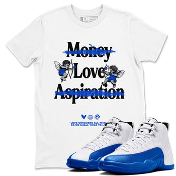 12s Blueberry shirts to match jordans Love Conquers All Things best t shirts to wear with jordans Air Jordan 12 Retro Blueberry match shoes to clothes SNRT Sneaker Tees unisex cotton White 1 shirts
