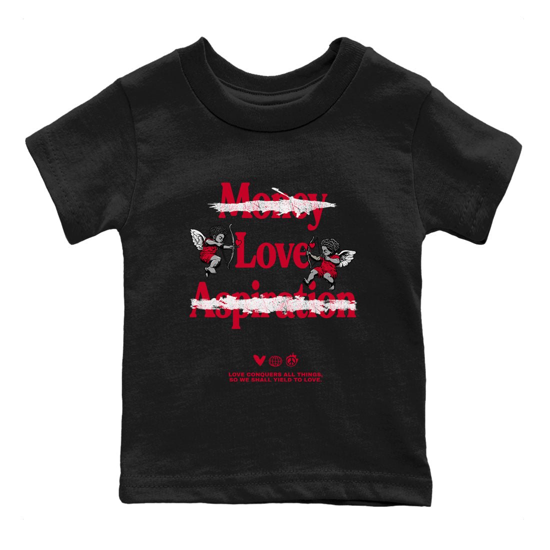 12s Flu Game shirts to match jordans Love Conquers All Things sneaker match tees Air Jordan 12 Retro Flu Game match shoes to clothes SNRT Sneaker Tees Youth Baby Black 2 tee