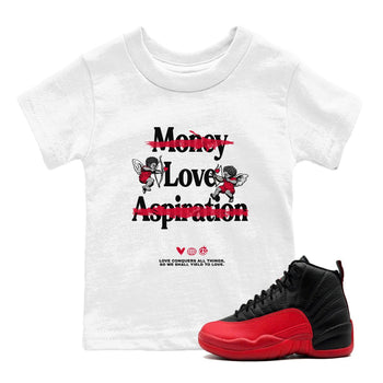 12s Flu Game shirts to match jordans Love Conquers All Things sneaker match tees Air Jordan 12 Retro Flu Game match shoes to clothes SNRT Sneaker Tees Youth Baby White 1 tee