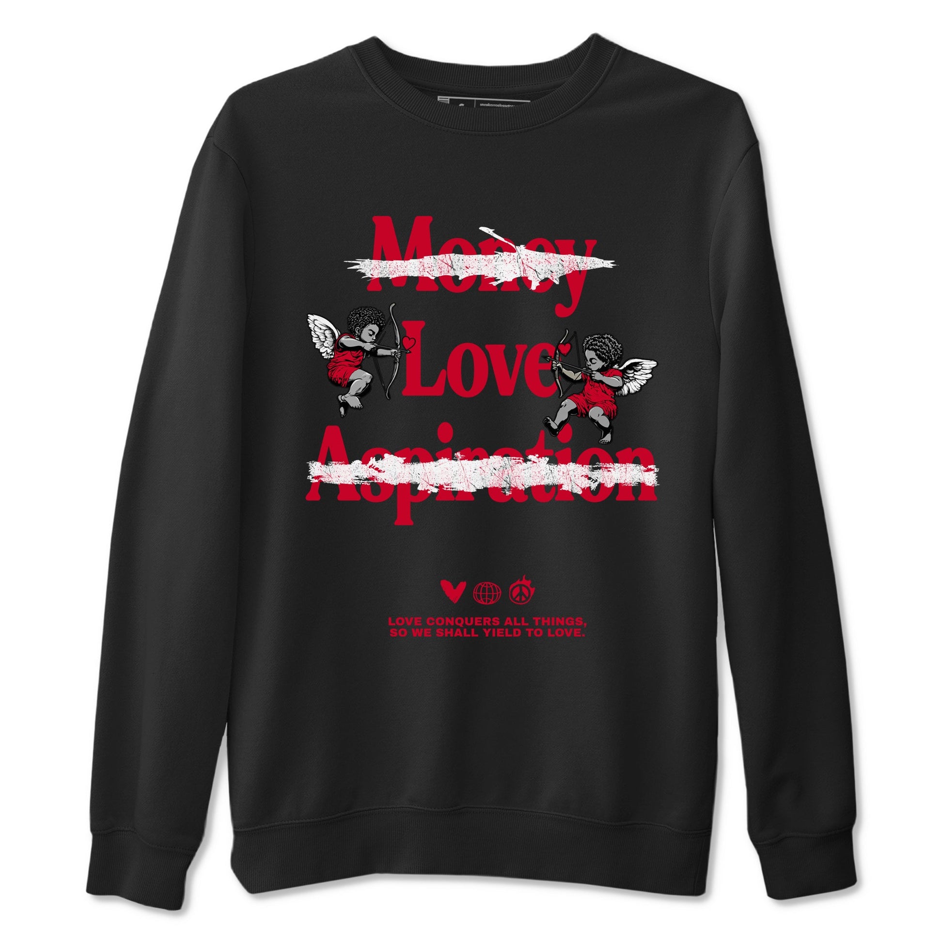 12s Flu Game shirts to match jordans Love Conquers All Things sneaker match tees Air Jordan 12 Retro Flu Game match shoes to clothes SNRT Sneaker Tees unisex cotton Black 2 shirts