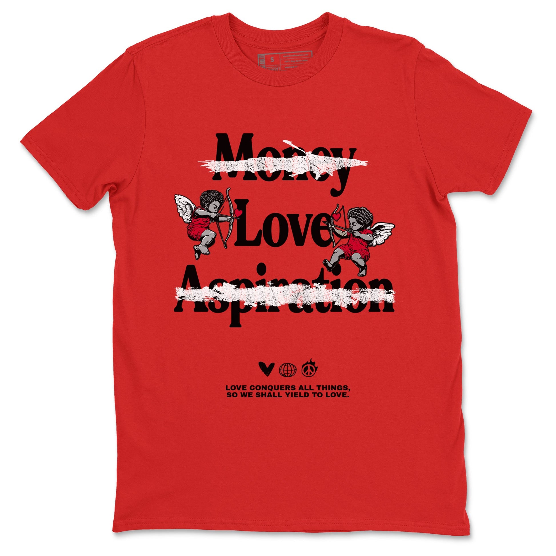 12s Flu Game shirts to match jordans Love Conquers All Things sneaker match tees Air Jordan 12 Retro Flu Game match shoes to clothes SNRT Sneaker Tees unisex cotton Red 2 shirts