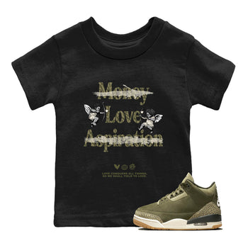 Sneaker Threads – Sneaker Tees To Match Air Jordan 3 Medium Olive – Love Conquers All Things Youth Graphic Tee Black 1. Perfect for Jordan releases 2025 colorways.
