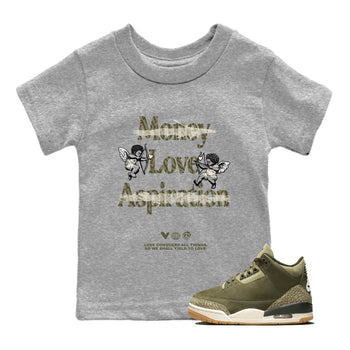 Sneaker Threads – Sneaker Tees To Match Air Jordan 3 Medium Olive – Love Conquers All Things Youth Graphic Tee Heather Grey 1. Perfect for Jordan releases 2025 colorways.