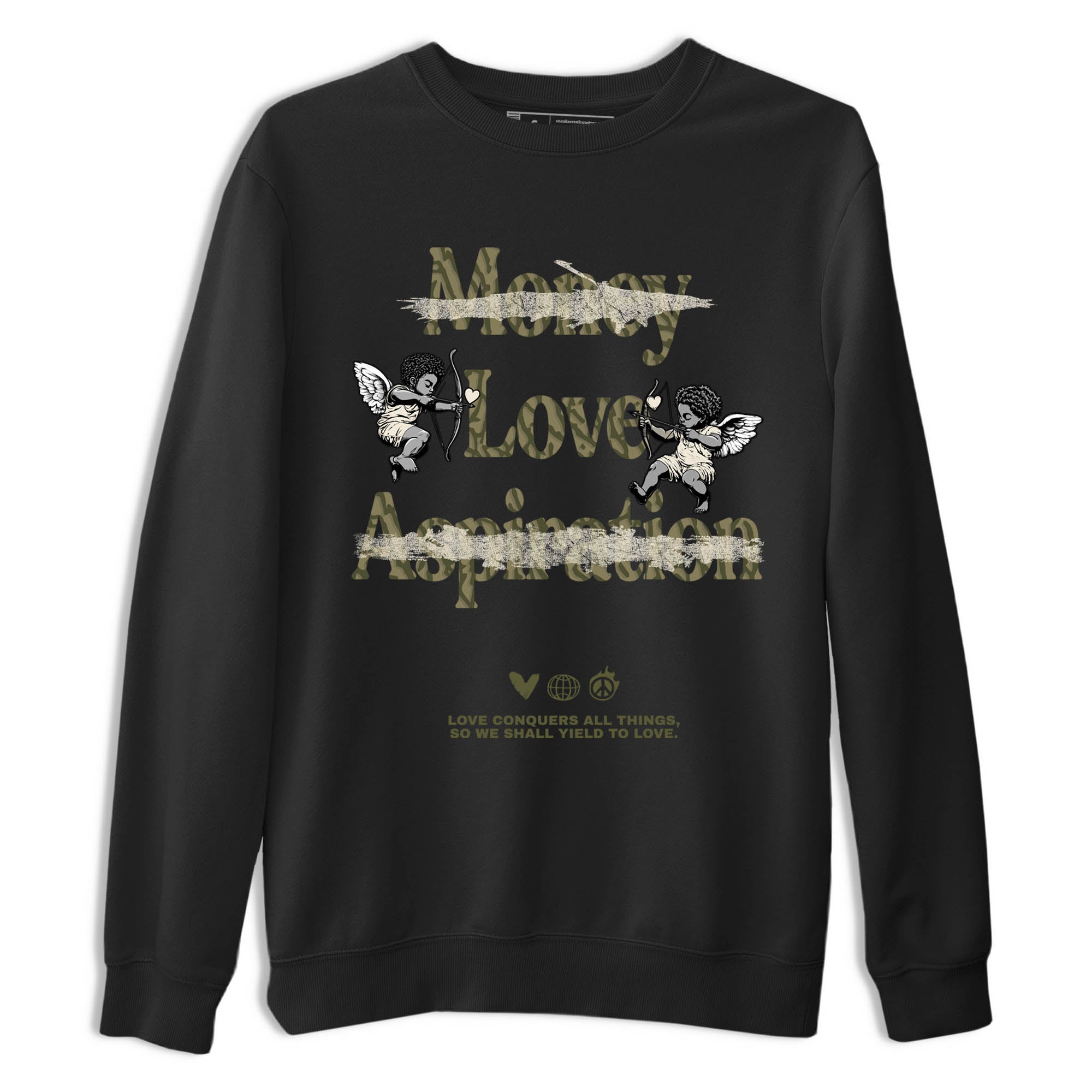 Sneaker Threads – Sneaker Tees To Match Air Jordan 3 Medium Olive – Love Conquers All Things Graphic Tee Black 2. Perfect for Jordan releases 2025 colorways.