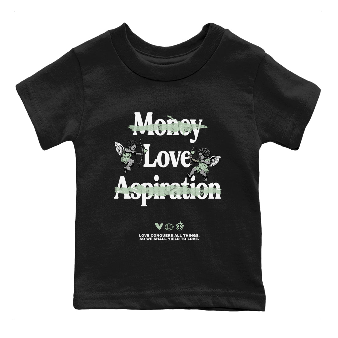 4s Abundance shirts to match jordans Love Conquers All Things sneaker match tees Air Jordan 4 Seafoam match shoes to clothes SNRT Sneaker Tees Youth Baby Black 2 tee