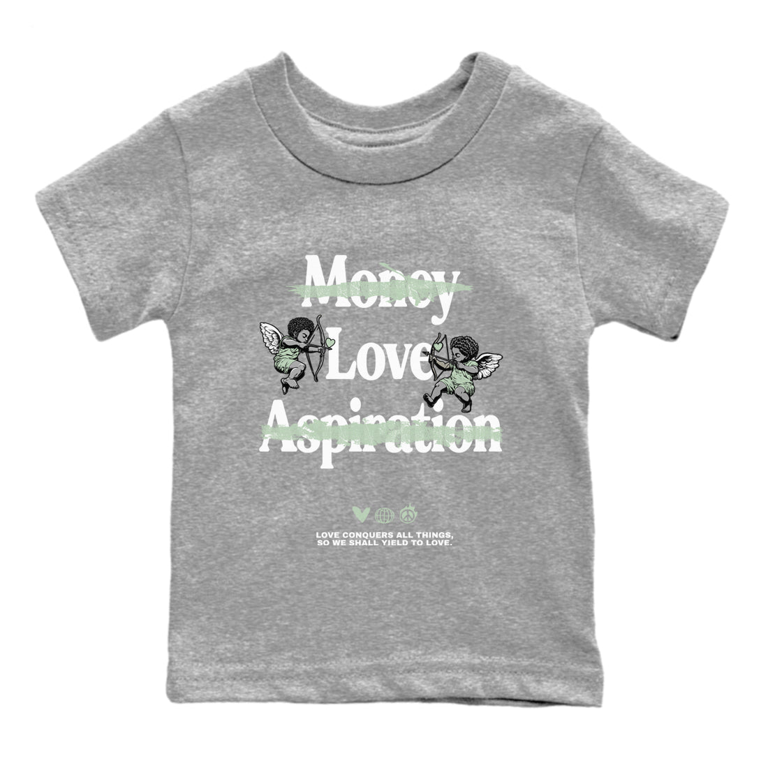 4s Abundance shirts to match jordans Love Conquers All Things sneaker match tees Air Jordan 4 Seafoam match shoes to clothes SNRT Sneaker Tees Youth Baby Heather Grey 2 tee