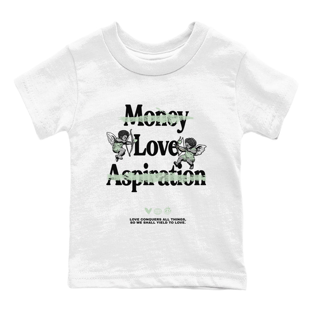 4s Abundance shirts to match jordans Love Conquers All Things sneaker match tees Air Jordan 4 Seafoam match shoes to clothes SNRT Sneaker Tees Youth Baby White 2 tee
