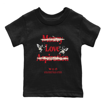 Sneaker match tees – Sneaker Tees To Match Air Jordan 4 Valentines Day Shoes – Love Conquers All Things Kids T-Shirt Black 2