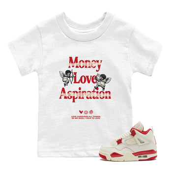 Sneaker match tees – Sneaker Tees To Match Air Jordan 4 Valentines Day Shoes – Love Conquers All Things Kids T-Shirt White 1