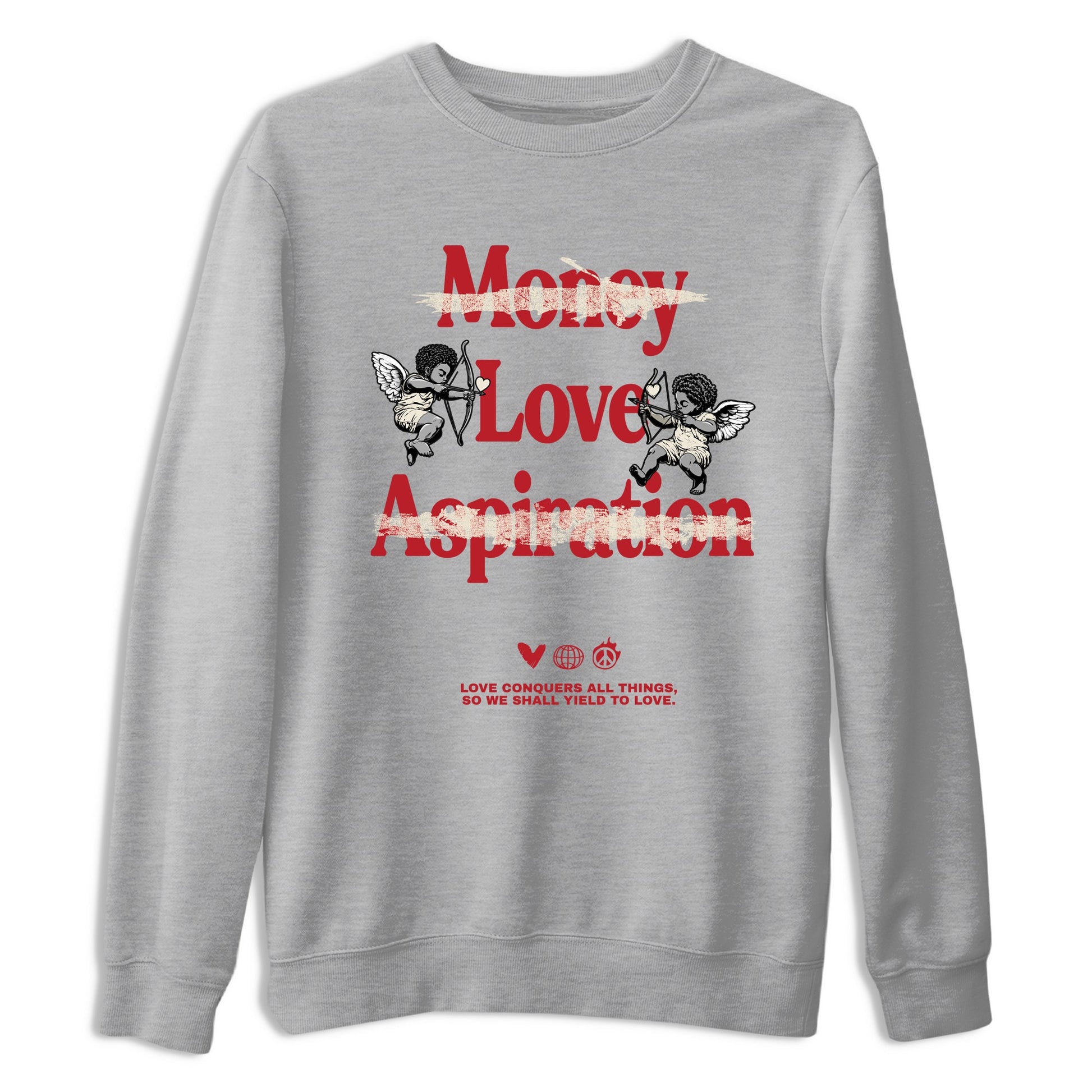Sneaker match tees – Sneaker Tees To Match Air Jordan 4 Valentines Day Shoes – Love Conquers All Things Tee Heather Grey 2