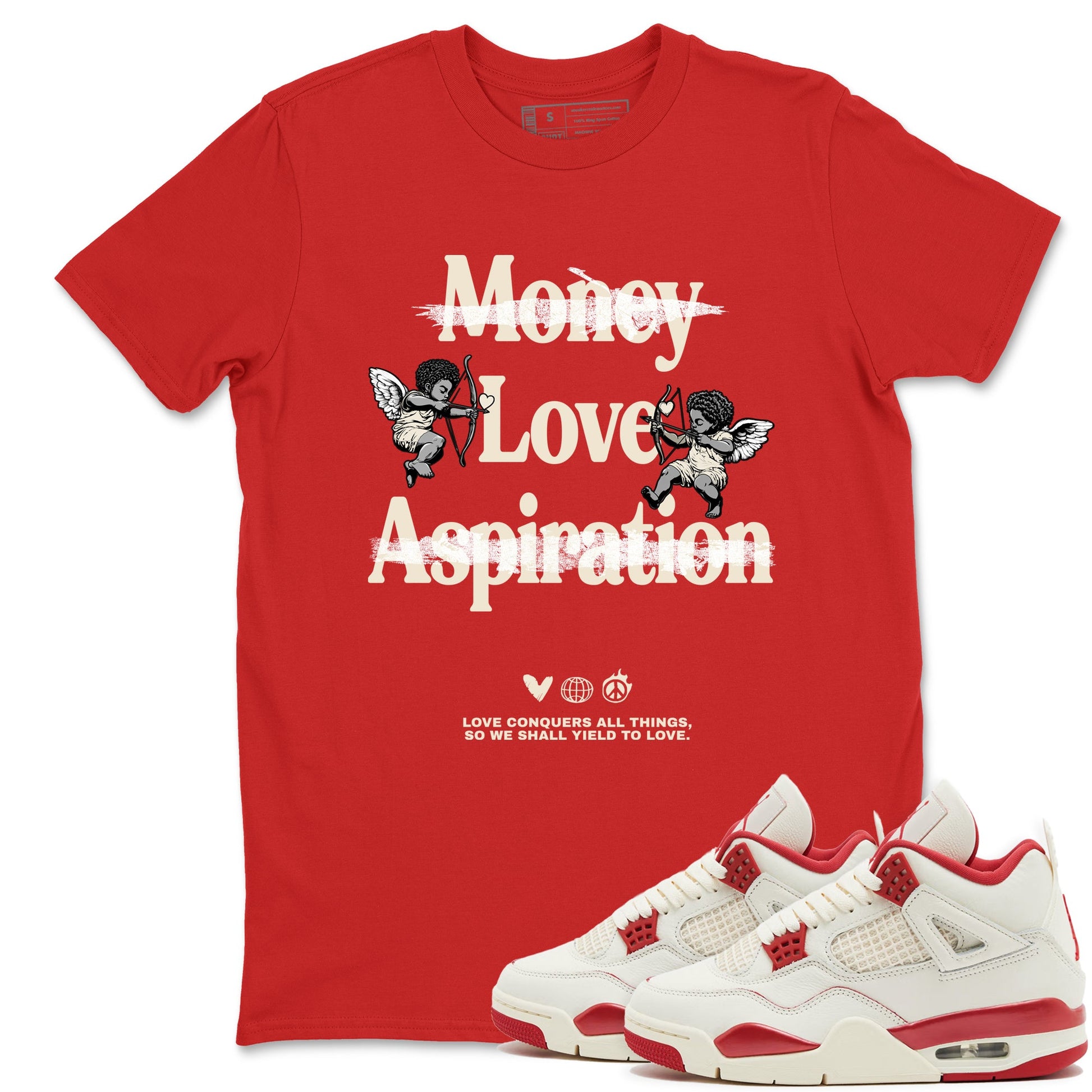 Sneaker match tees – Sneaker Tees To Match Air Jordan 4 Valentines Day Shoes – Love Conquers All Things Tee Red 1