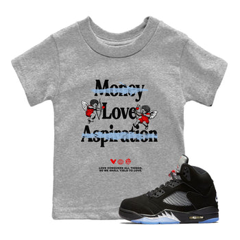 AJ5 Reimagined shirts to match jordans Love Conquers All Things best t shirts to wear with jordans Air Jordan 5 Retro OG Reimagined match shoes to clothes SNRT Sneaker Tees Youth Baby Heather Grey 1 tee