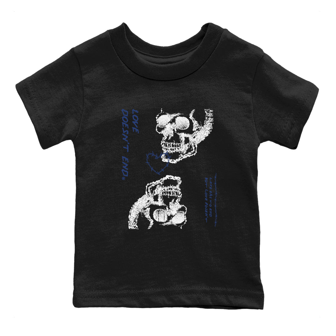 1s Midnight Navy shirts to match jordans Love Doesn't End sneaker match tees Air Jordan 1 Midnight Navy match shoes to clothes SNRT Sneaker Tees Youth Baby Black 2 tee