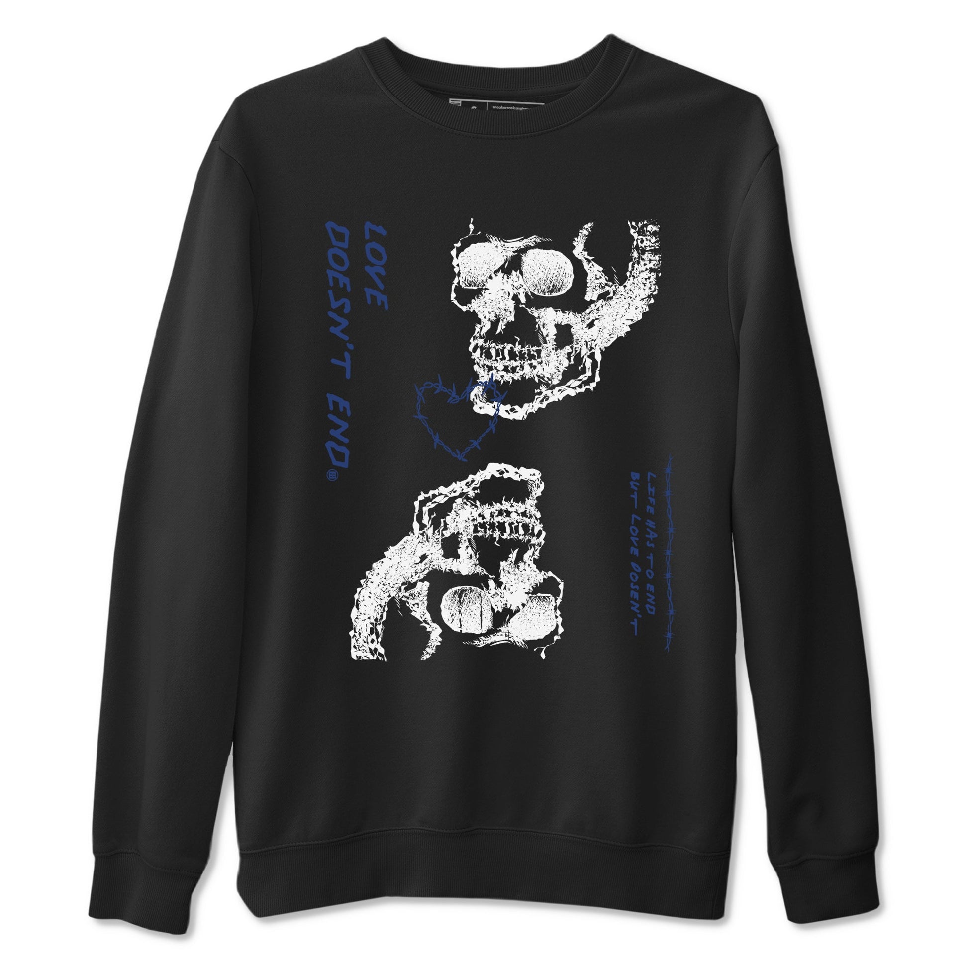 1s Midnight Navy shirts to match jordans Love Doesn't End sneaker match tees Air Jordan 1 Midnight Navy match shoes to clothes SNRT Sneaker Tees unisex cotton Black 2 shirts