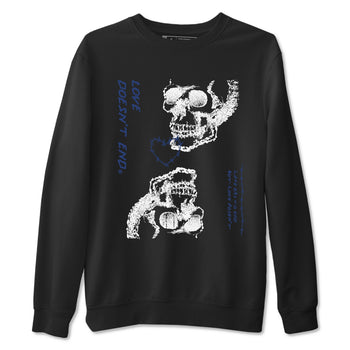 1s Midnight Navy shirts to match jordans Love Doesn't End sneaker match tees Air Jordan 1 Midnight Navy match shoes to clothes SNRT Sneaker Tees unisex cotton Black 2 shirts