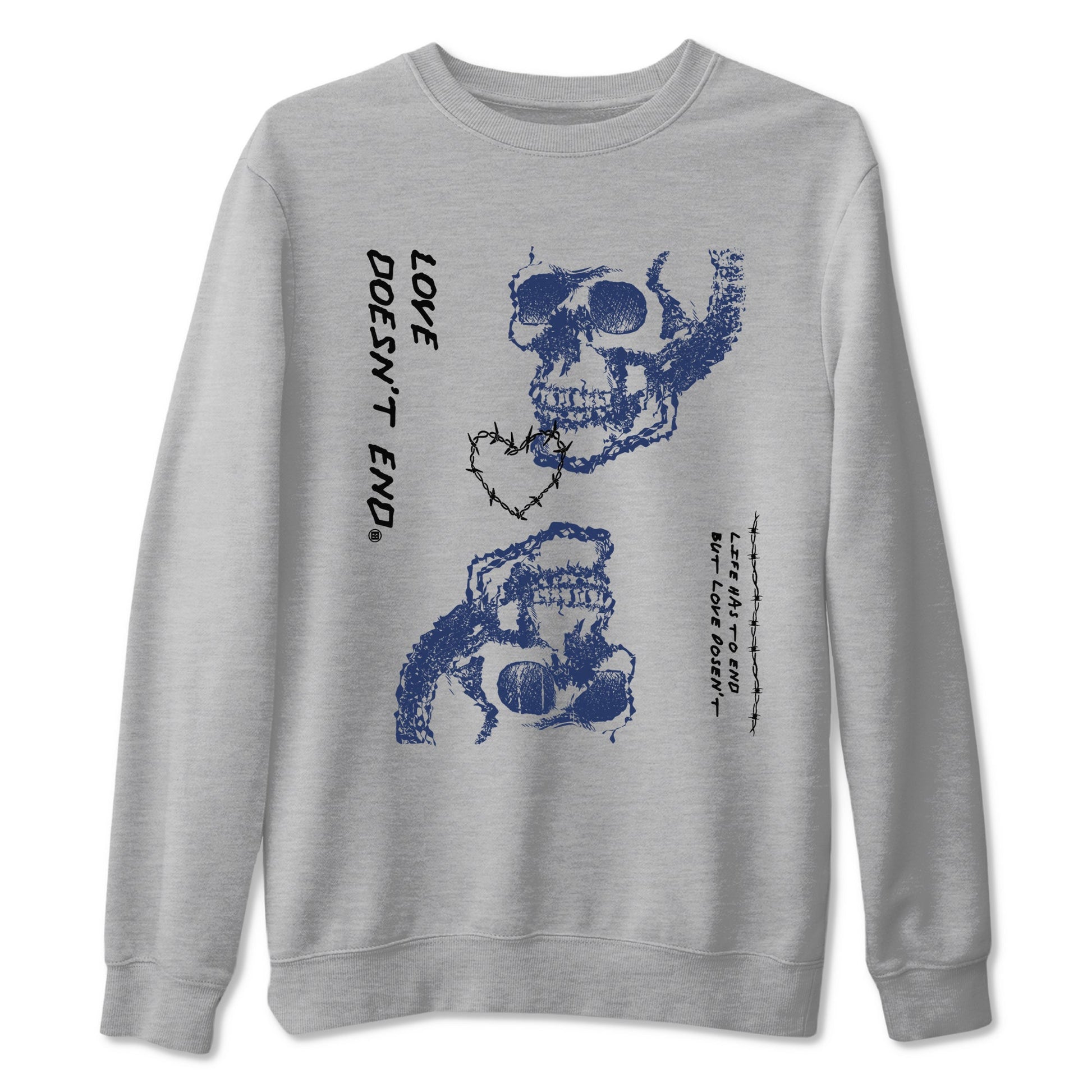 1s Midnight Navy shirts to match jordans Love Doesn't End sneaker match tees Air Jordan 1 Midnight Navy match shoes to clothes SNRT Sneaker Tees unisex cotton Heather Grey 2 shirts