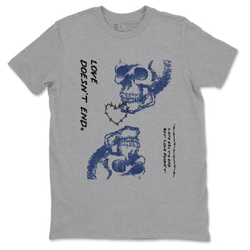 1s Midnight Navy shirts to match jordans Love Doesn't End sneaker match tees Air Jordan 1 Midnight Navy match shoes to clothes SNRT Sneaker Tees unisex cotton Heather Grey 2 shirts