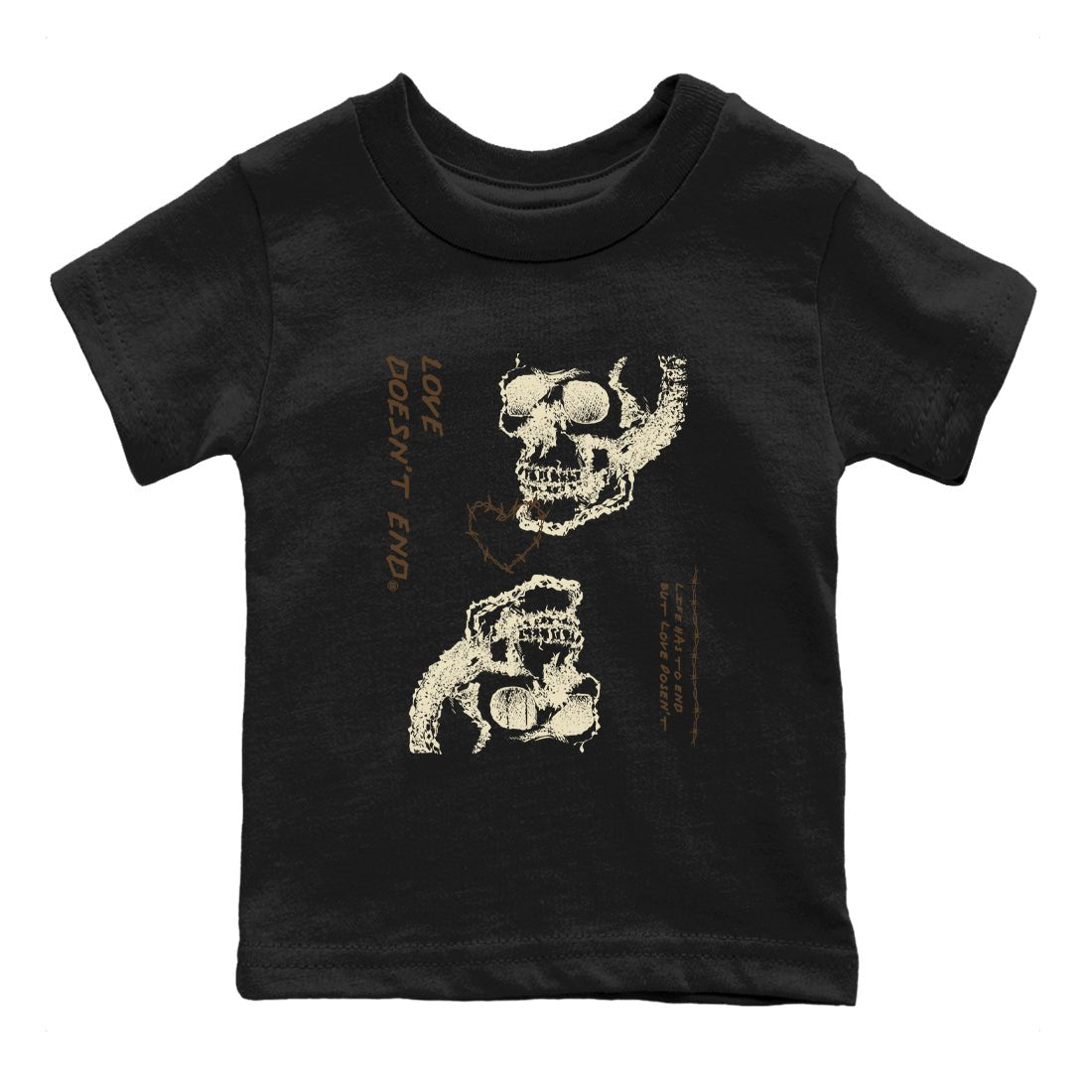 1s Mocha shirts to match jordans Love Doesn't End sneaker match tees Air Jordan 1 Low Mocha SNRT Sneaker Release Tees Youth Baby Black 2 crew neck shirts